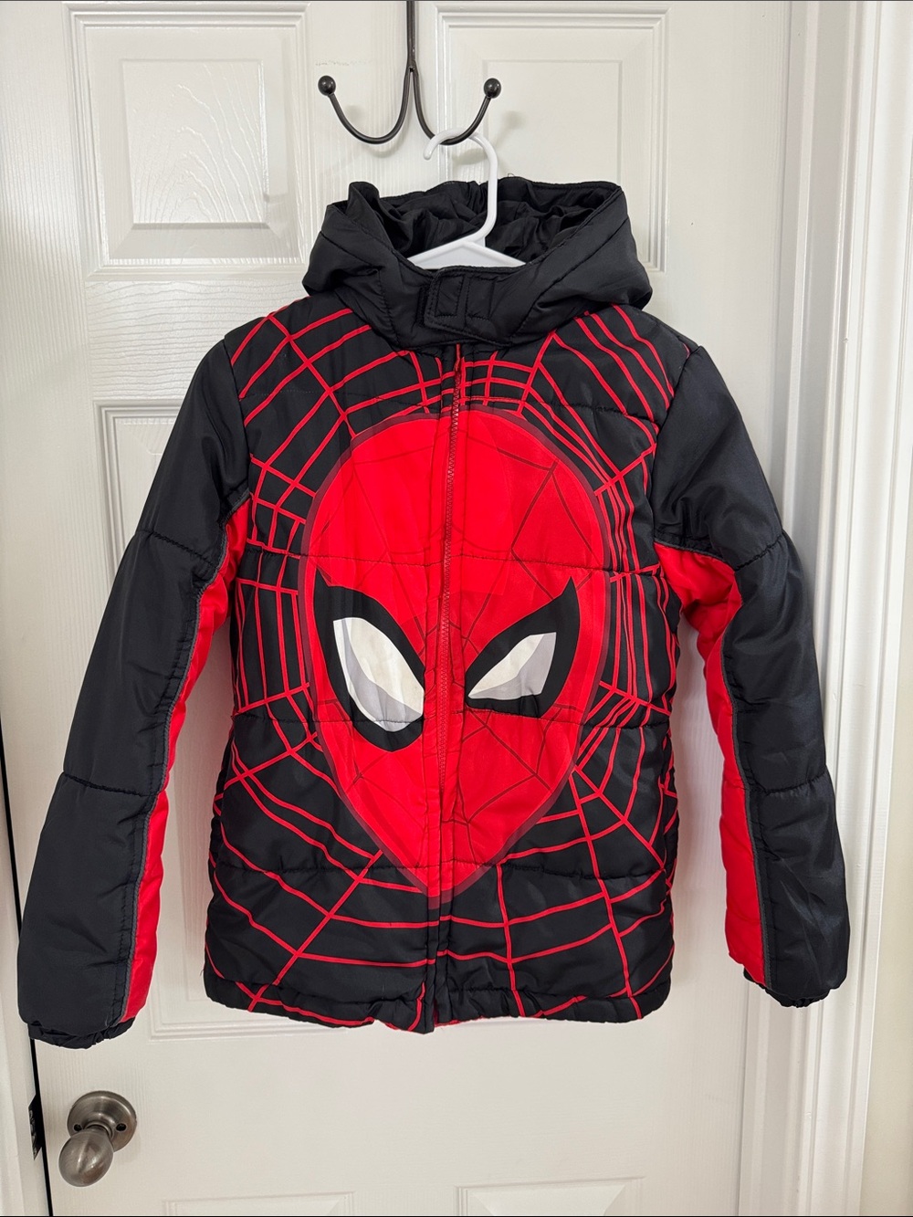 Marvel Kids Black & Red Spider-Man Hooded Puffer Jacket